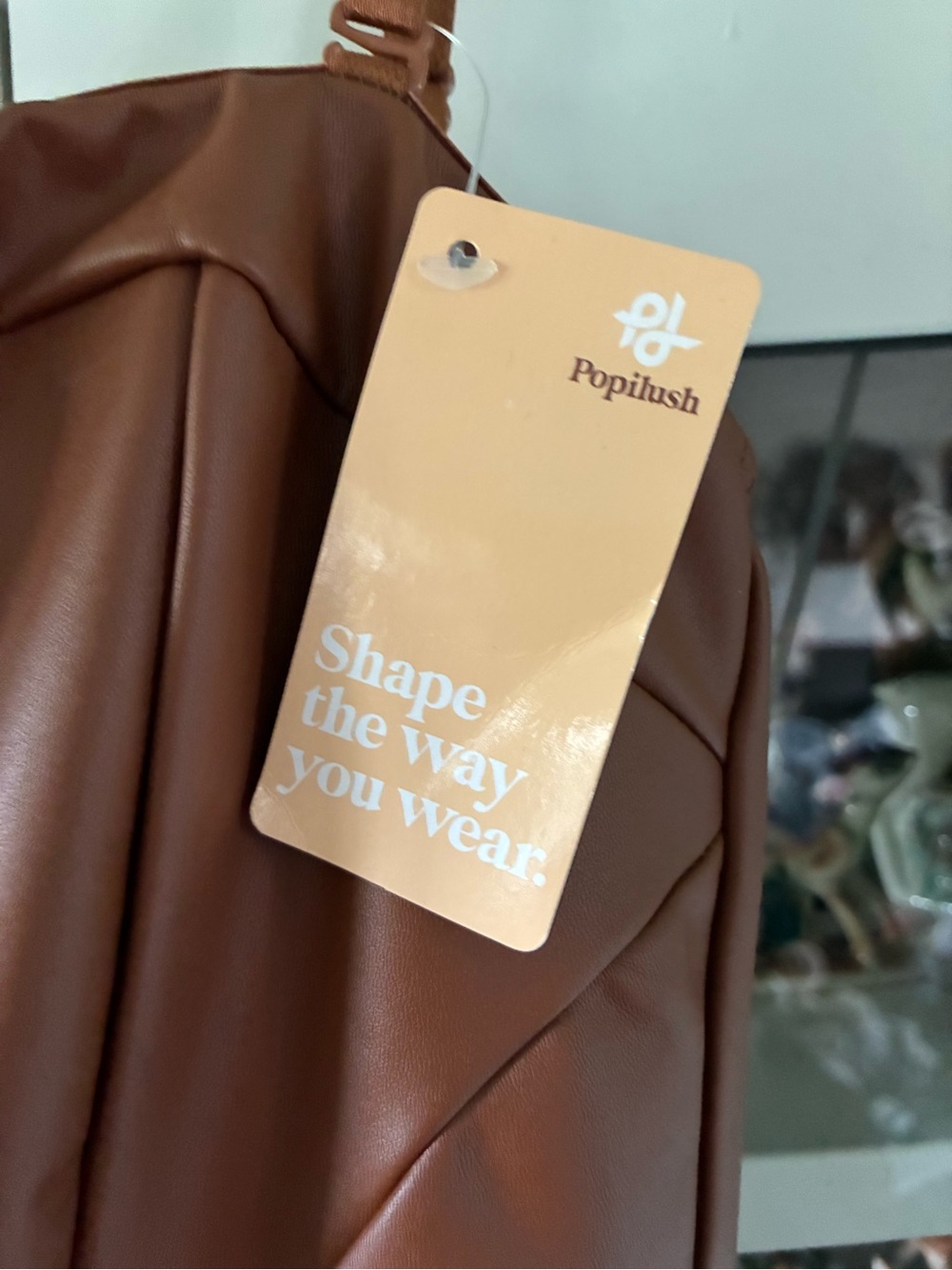 Popilush sz XS Faux Leather Brown Jumpsuit with Strappy Neckline nwt - Picture 6 of 15